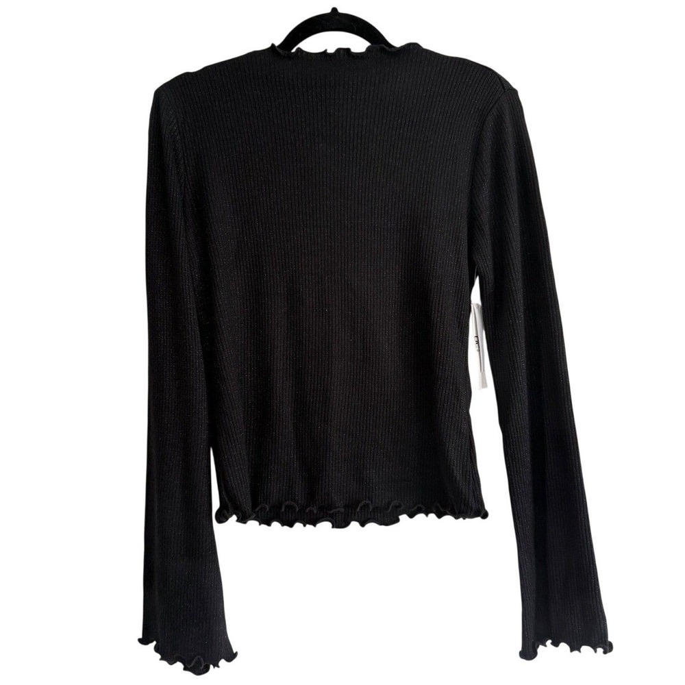 Robert Rodriguez Dalia Black Ribbed Metallic Lettuce Edge Mock Neck‎ Top S NEW